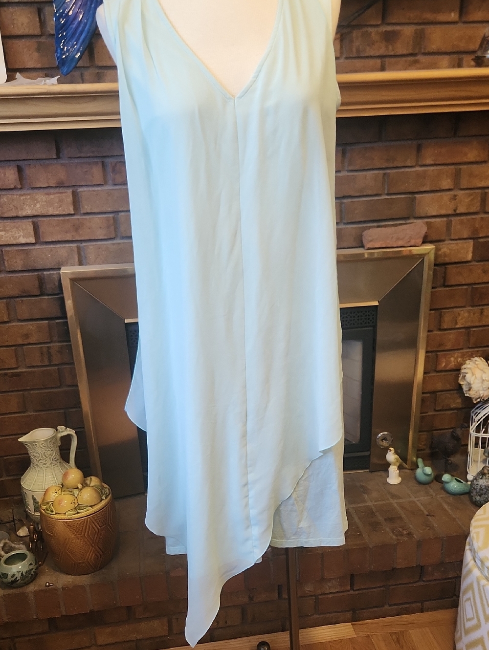 Soft Surroundings Pastel Green Amalfi Dress Lagenlook Size L Asymmetrical Hem